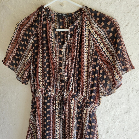 Shein Geo and Striped Print A-Line Dress Tribal Boho - Picture 11 of 11